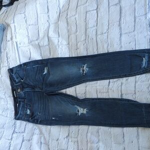 Express Dark Blue High Rise Ankle Legging Distressed Jeans